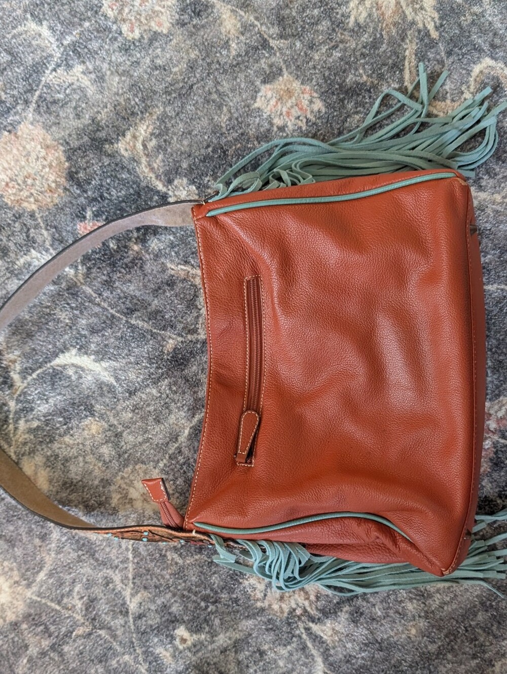 Ariat Fringe Brown & Turquoise Women’s Shoulder Bag Purse Tote Concealed Carry - Picture 2 of 11